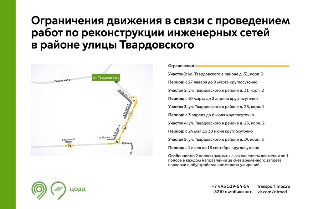 С 27 января на некоторых улицах Москвы будет временно ограничено движение транспорта