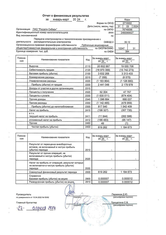 Отчет РСБУ