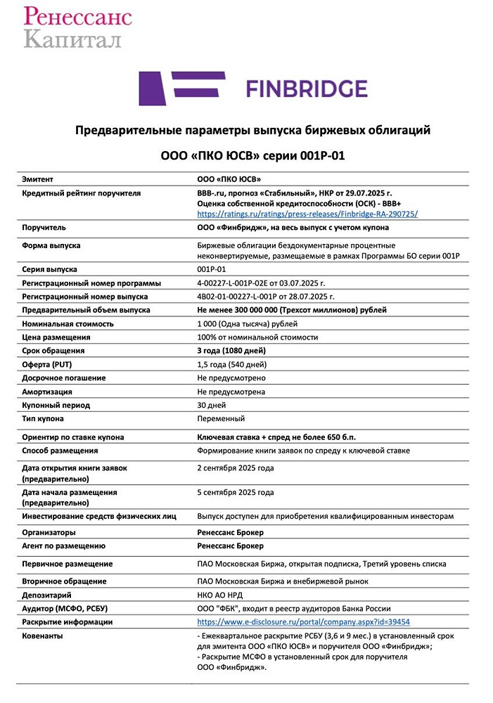 Какие условия и параметры нового выпуска биржевых облигаций "ПКО ЮСВ" делают их привлекательными для инвесторов?