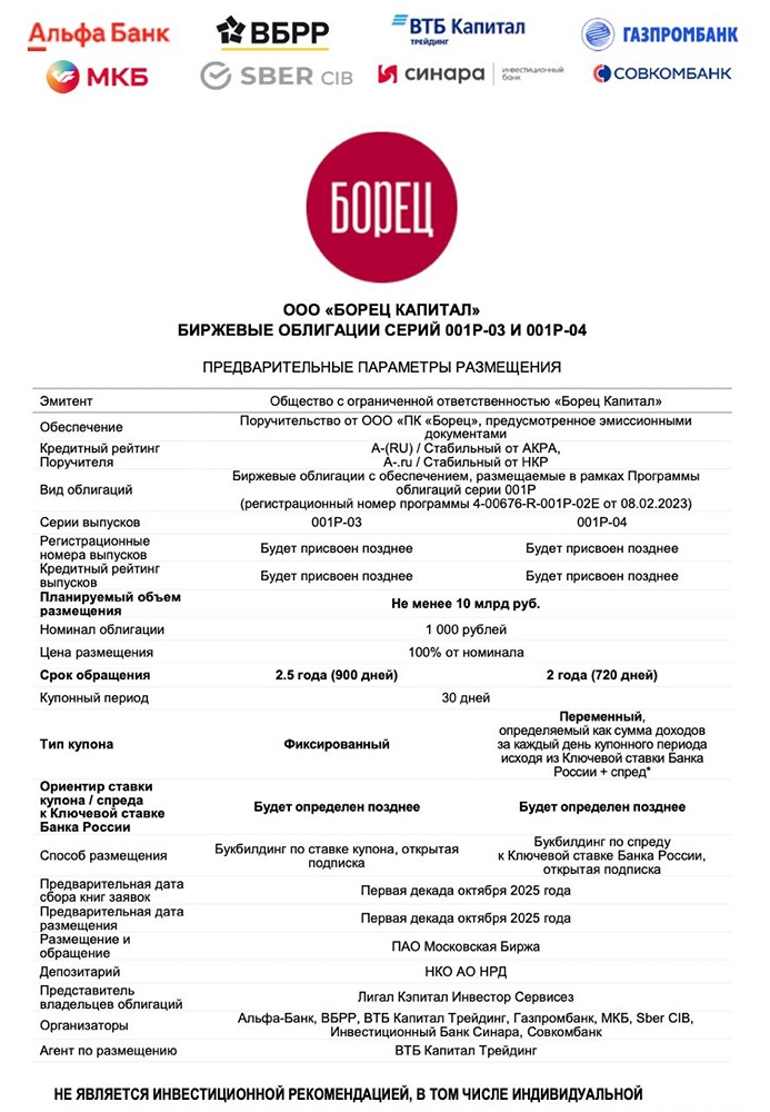 На что обратить внимание инвесторам при покупке нового выпуска облигаций серии 001Р-03/04 «Борец Капитал»?