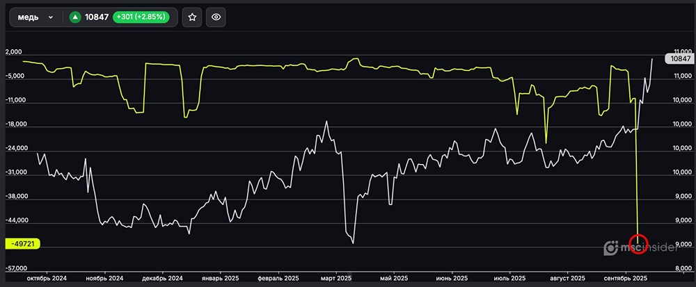 Медь: юрлица достигли исторического максимума чистого шорта