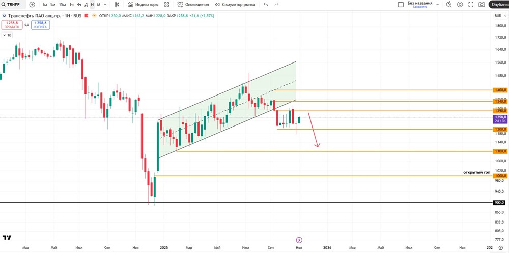 Почему коррекция последовала после подхода к 1300 в акциях Транснефти?