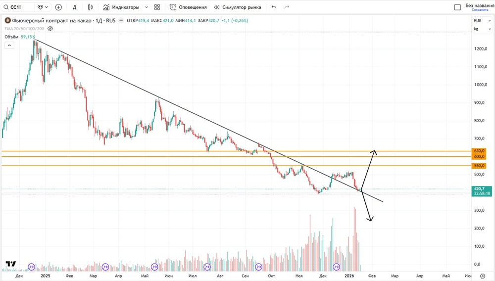 Куда пойдет котировки на како в январе 2026 году?