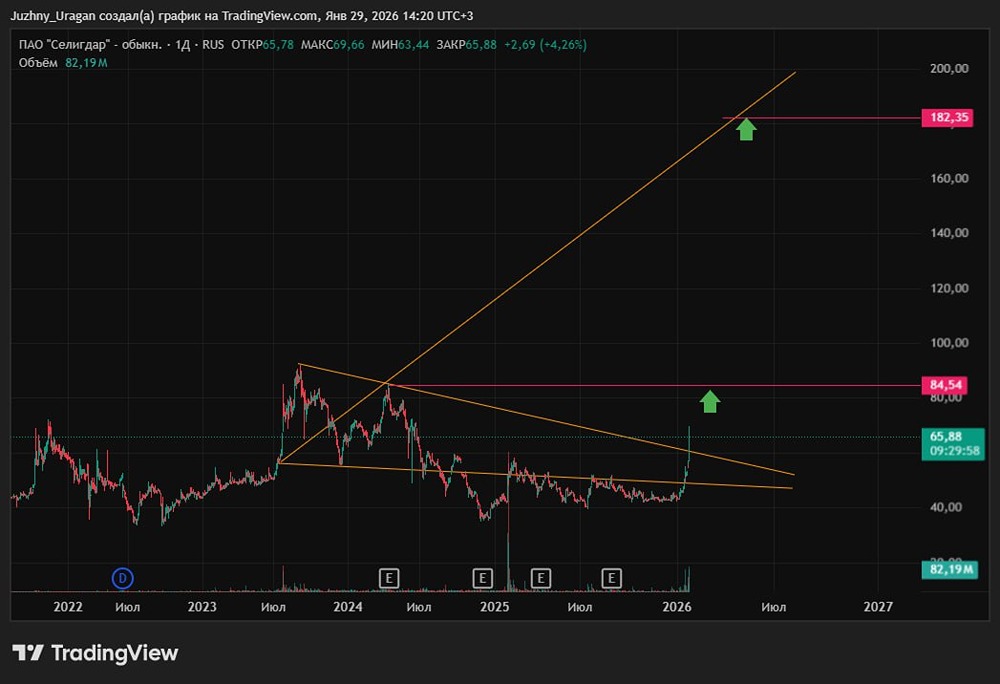 Какая долгосрочная цель по акциям «Селигдар» актуальна на графике?