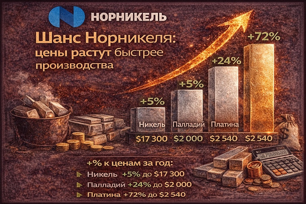 Норникель 2026: прогноз роста акций на фоне дефицита цветных металлов