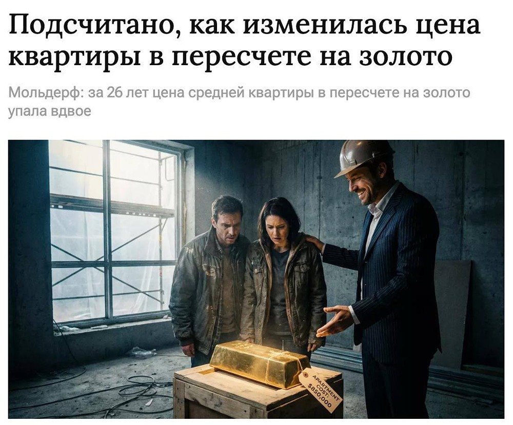 Факт дня: 853 г золота стоит квартира 50 м² в регионах России. В Москве за те же квадраты сейчас нужно отдать 1,8 кг