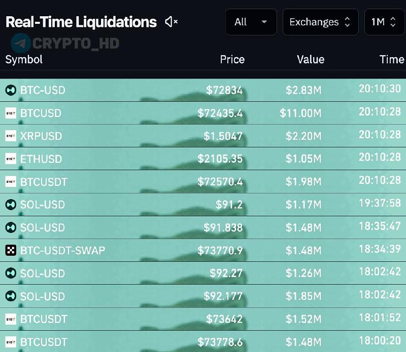 Сoinglass: у кита на бирже Bybit ликвидировало LONG-позицию на $11m одним ордером (в паре BTC/USD)