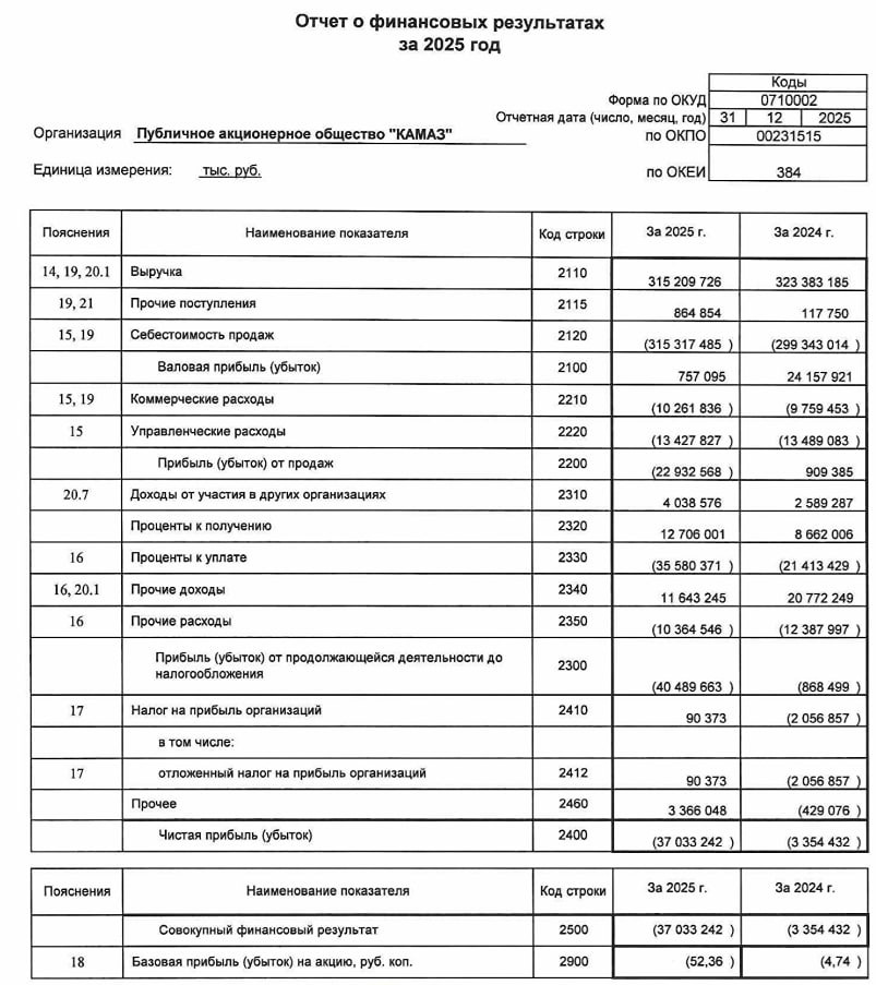 РСБУ КАМАЗ за 2025 год