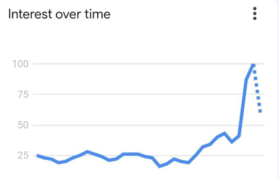 Количество поисковых запросов по теме «Биткойн» в Google достигло 12-месячного максимума, после чего внезапно резко упало