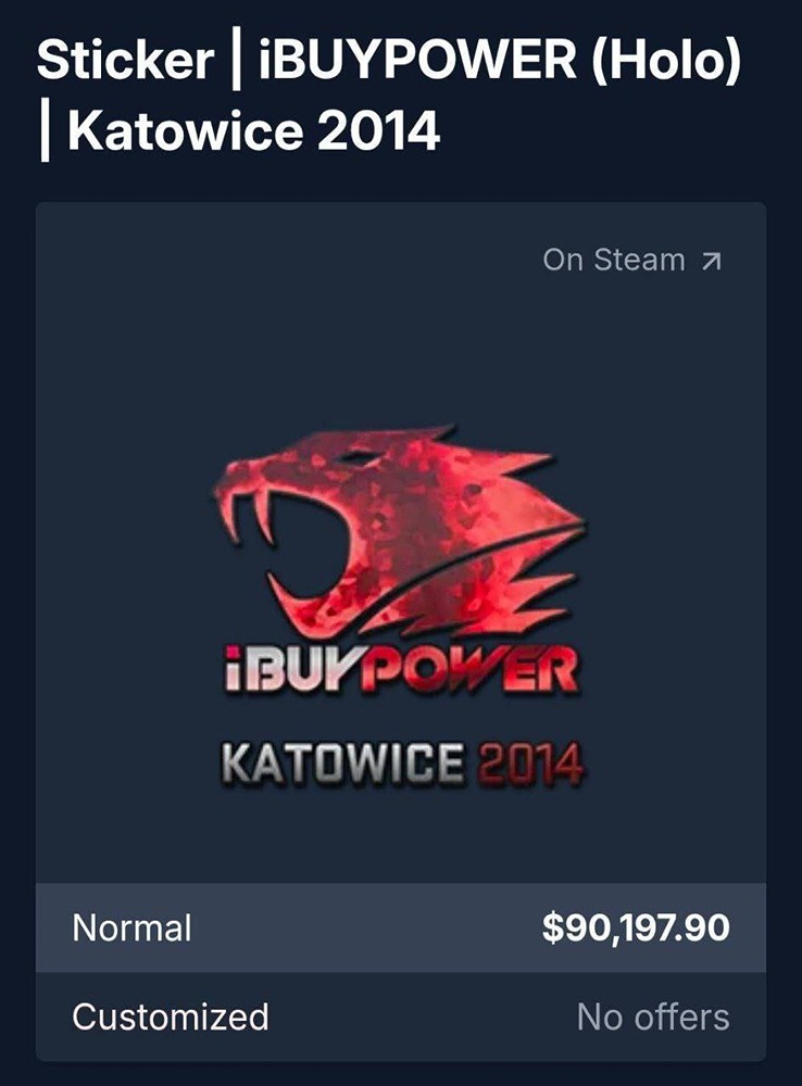Игровой стикер в игре CS2 стоит дороже биткоина: iBUYPOWER Katowice 2014 оценивают в $90 тыс., тогда как биткоин упал до $70 тыс. За три года цена стикера выросла в три раза