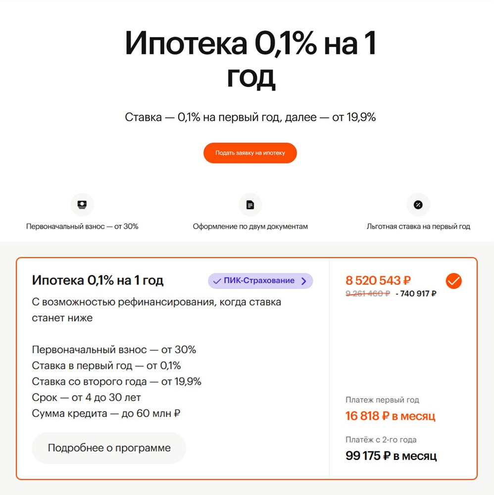 Ипотека под 0,1% от ПИК: кому выгодна программа с низкой ставкой?