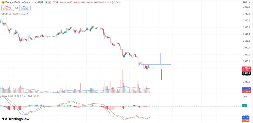 Технический анализ Полюс: как торговать паттерн флаг на часовом графике?