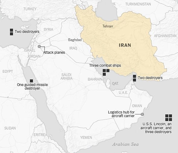 США готовят мощнейший удар по Ирану. Министерство войны непрерывно перебрасывает крупные военные силы на Ближний Восток. Только за последние сутки в регион прибыли 50 истребителей, включая новейшие F-22 Raptor и F-35
