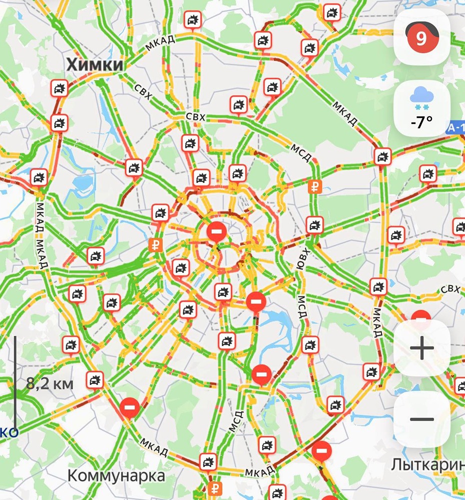 Пробки в Москве достигли уже 9 баллов из-за рекордного снегопада