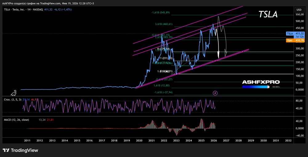 С каких уровней ждать падение акций Tesla в 2026 году?