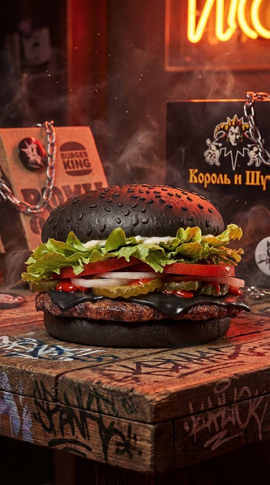 Чёрный бургер, панк-боксы, носки и коллекционные брелоки появились в Бургер Кинге — стартовала коллаборация с «Королём и Шутом»