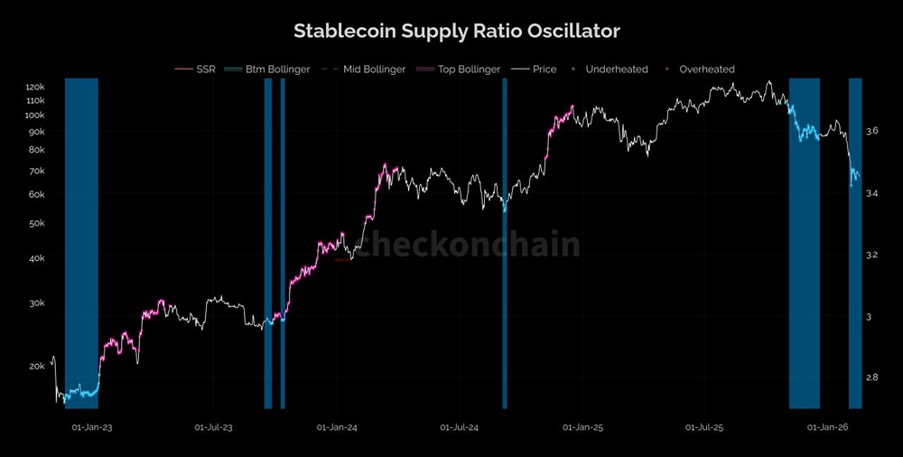 Осциллятор соотношения предложения стейблкоинов для биткоина выглядит довольно недооцененным