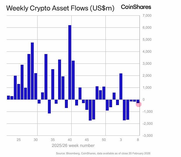 На прошлой неделе оттоки из крипто-продуктов продолжились и немного усилились