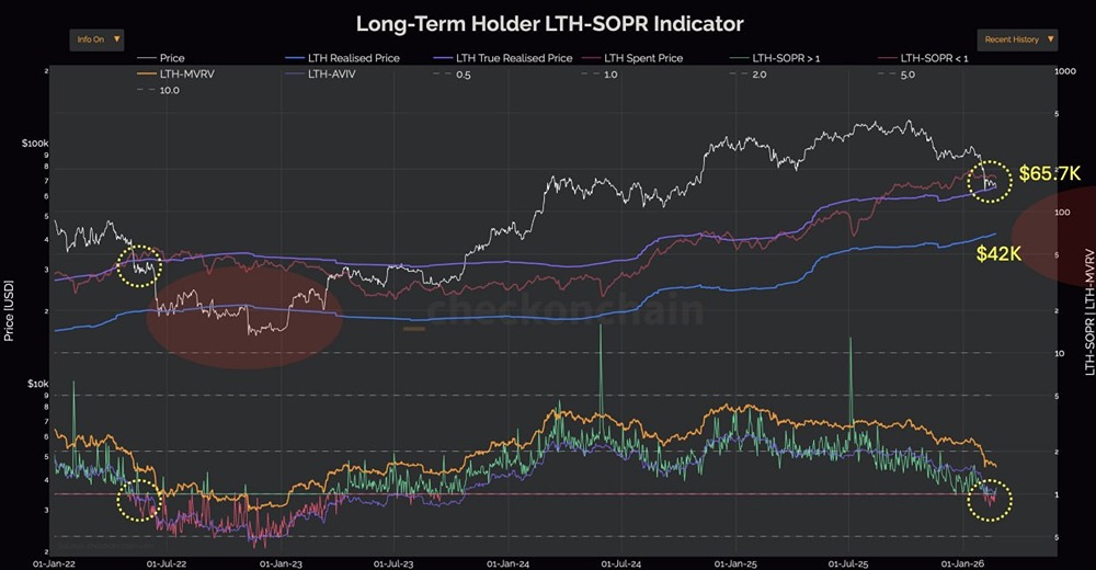 Биткоин пробил уровень истинной стоимости долгосрочного держателя ($65,7 тыс.) и теперь борется за его восстановление