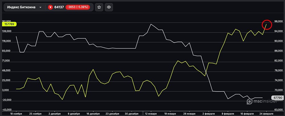 Индекс Биткоина: физлица обновили исторический максимум чистого лонга