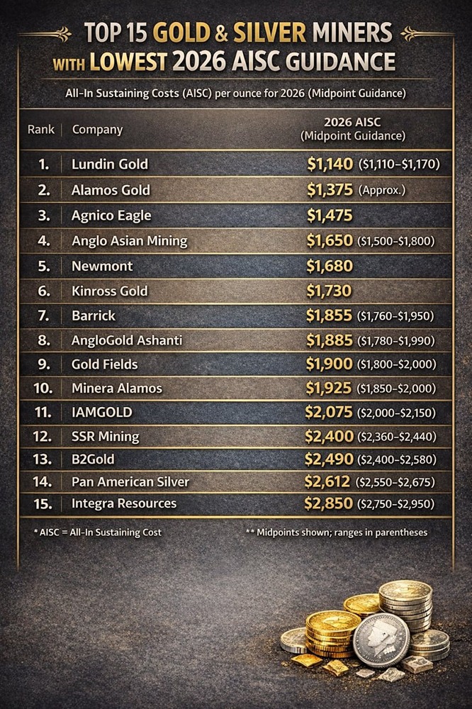 Топ-15 золотодобывающих компаний с наименьшими затратами 2026