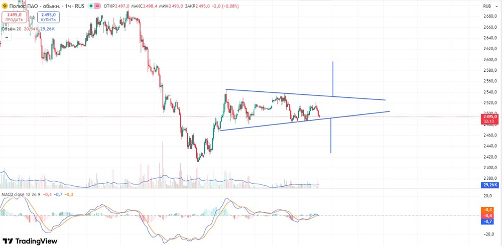 Акции Полюс: торговые сигналы и уровни входа в позицию на часовом графике