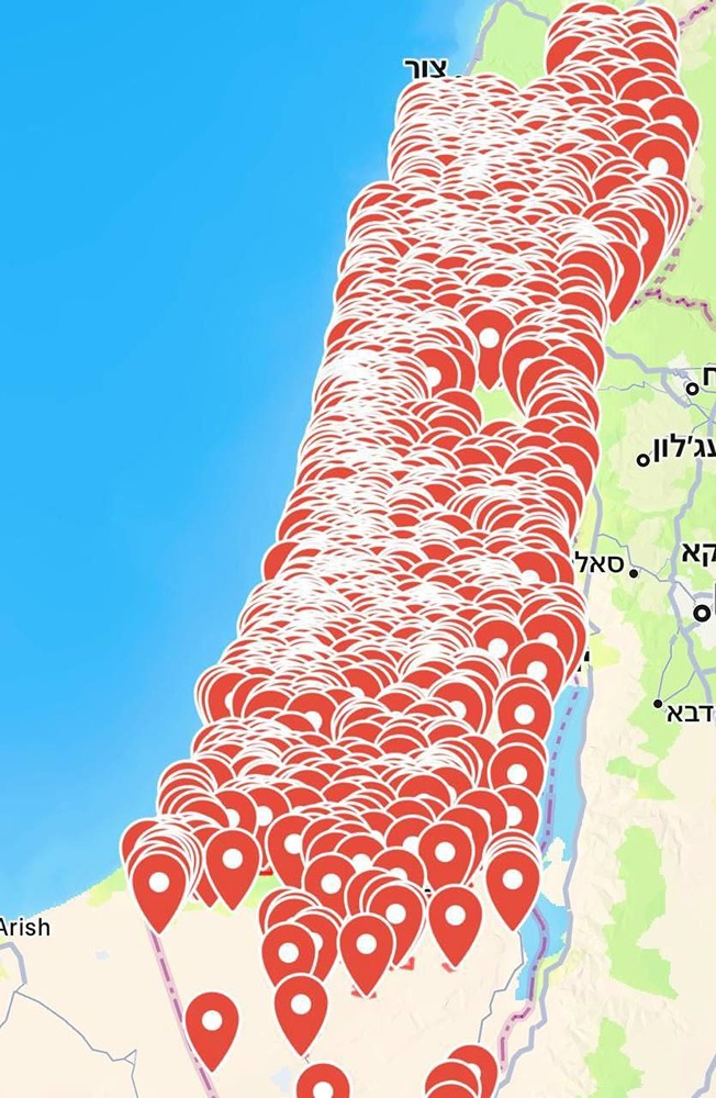 Карта тревог в небе над Израилем выглядит сейчас так