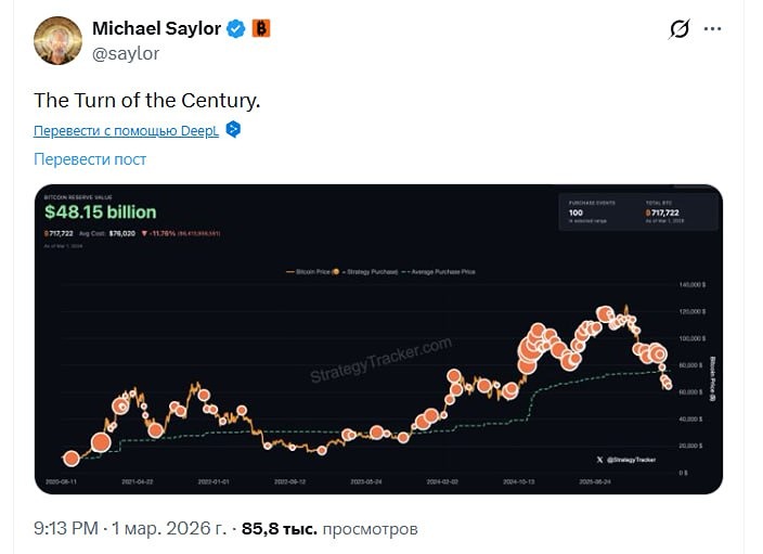 Сэйлор намекает на покупку биткоинов, говоря о рубеже веков