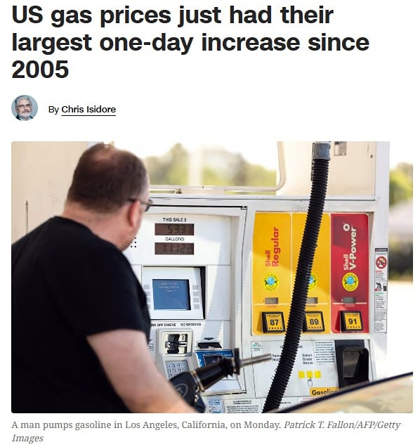 Цены на бензин в США выросли сильнее всего за один день с 2005 года — в среднем до $3,11 за галлон