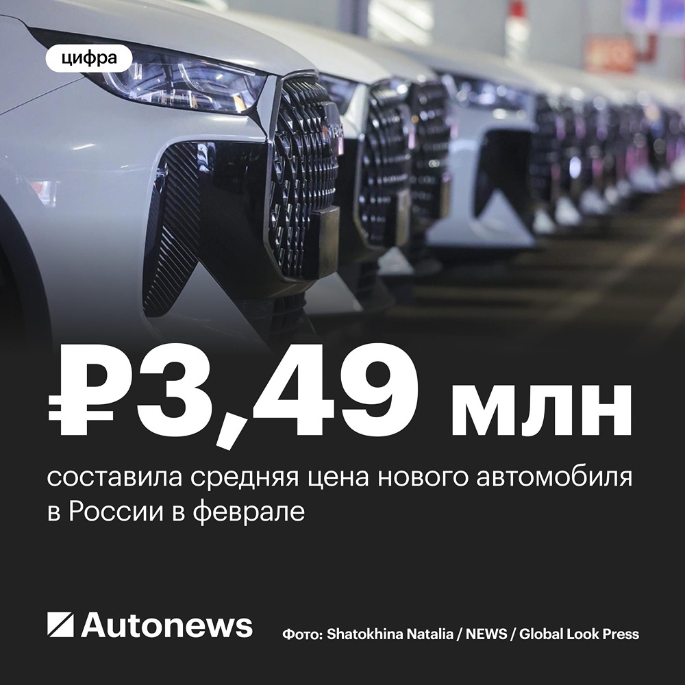 Средняя цена нового авто в России достигла 3,49 млн рублей