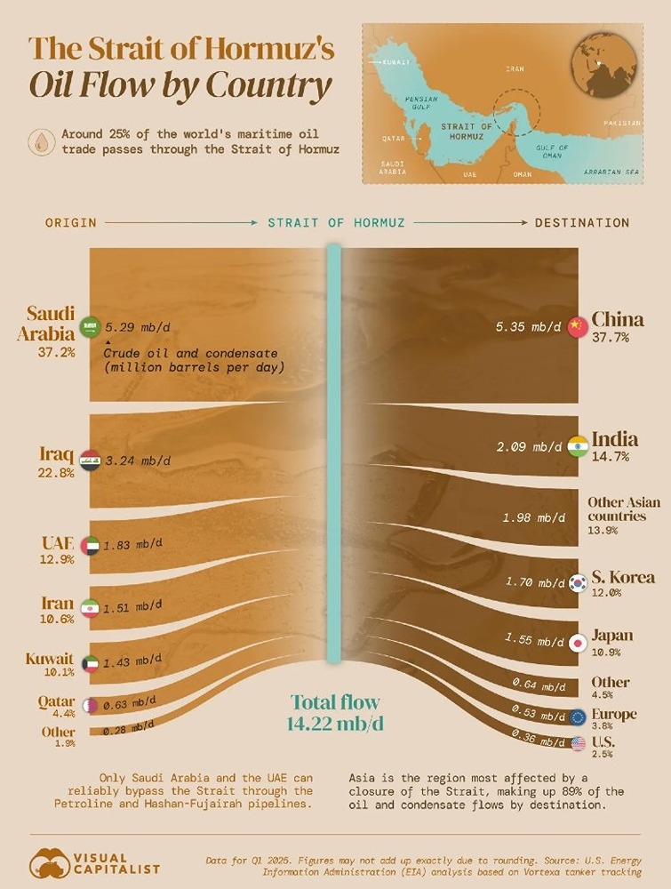 Торговля нефтью через Ормузский пролив по странам мира