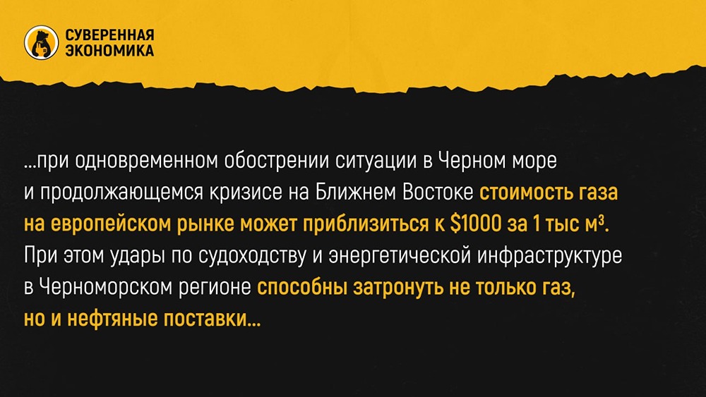 Цены на газ до $1000? Риски атак в Чёрном море бьют по энергетике Европы