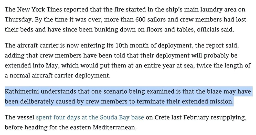 600 моряков без кают: что стало причиной 30‑часового пожара на авианосце USS Gerald Ford?