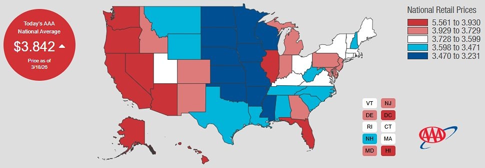 Цены на бензин в США выросли до 3,84 доллара за галлон