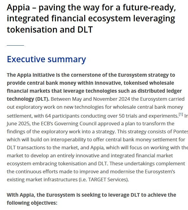 Европейский центральный банк запускает дорожную карту Appia для поддержки токенизированных рынков
