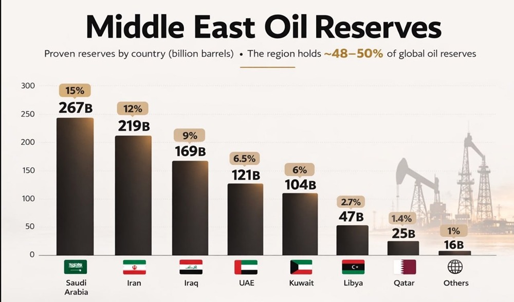 Список ближневосточных стран с резервными запасами нефти