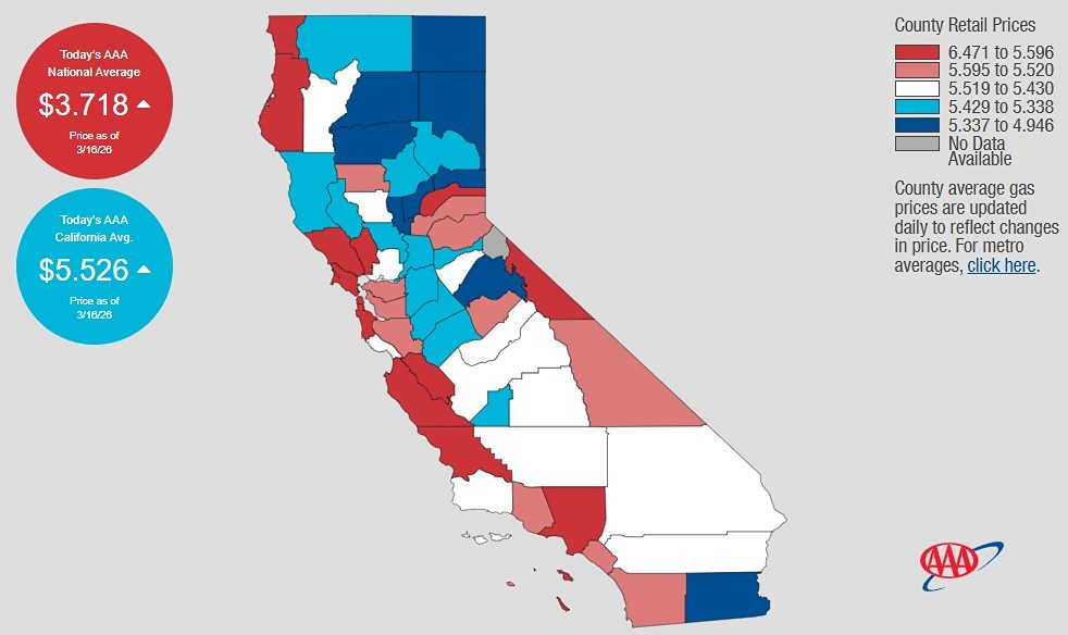 Цены на бензин в Калифорнии на 49% выше, чем в среднем по США