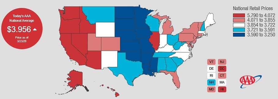 Цены на бензин в США выросли до 3,96 доллара за галлон