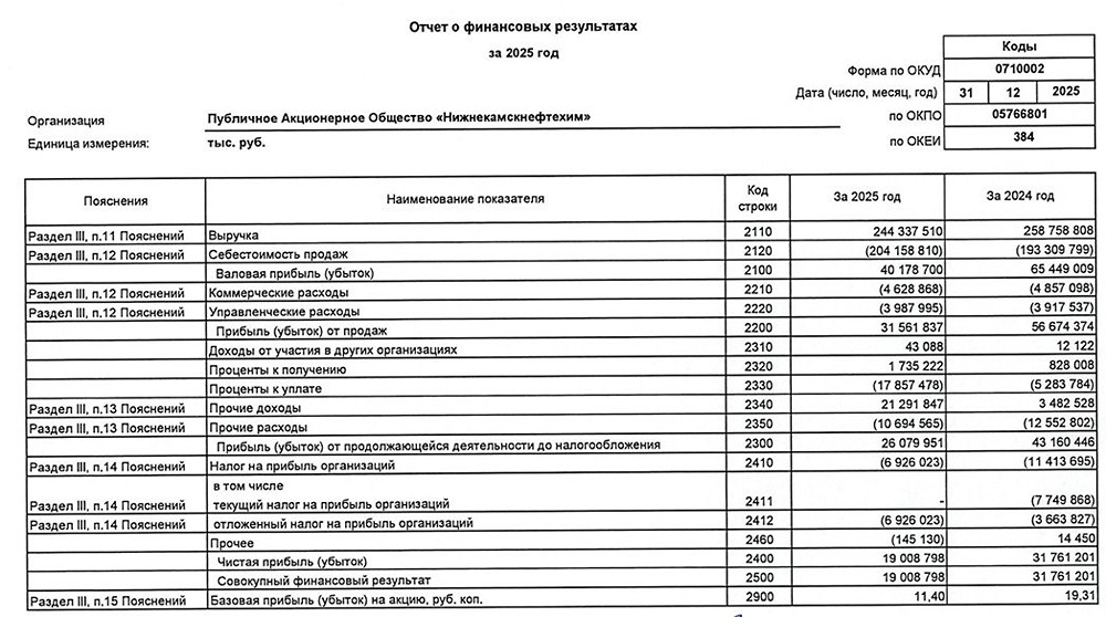 НКНХ РСБУ за 2025 год