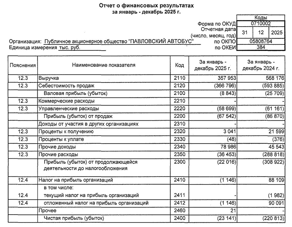 Павловский автобус РСБУ за 2025 год