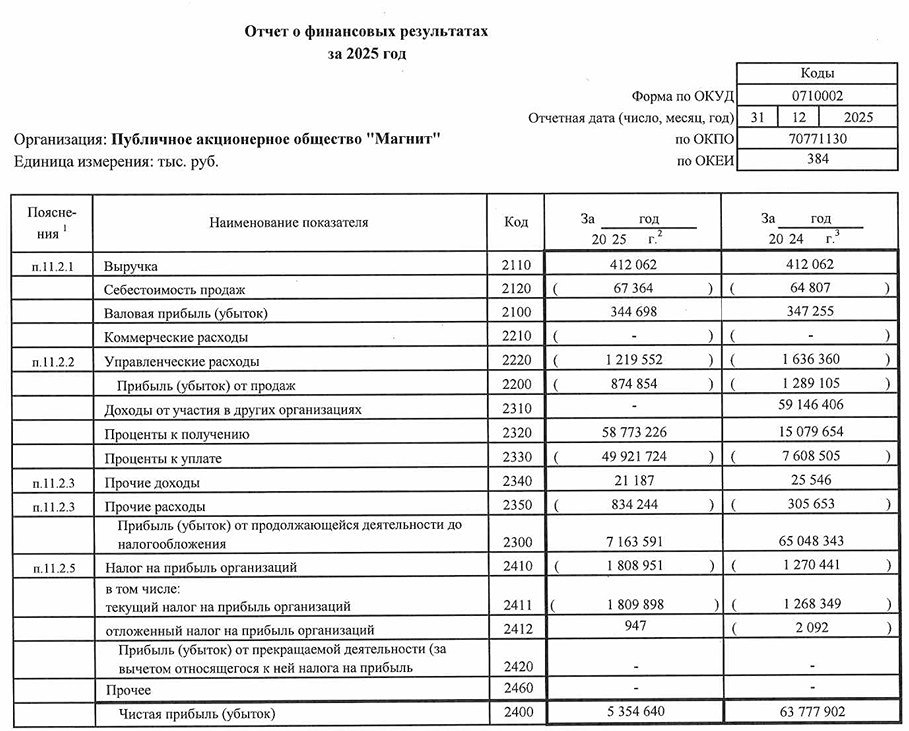 Магнит РСБУ за 2025 год