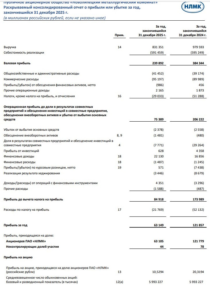 НЛМК МСФО за 2025 год