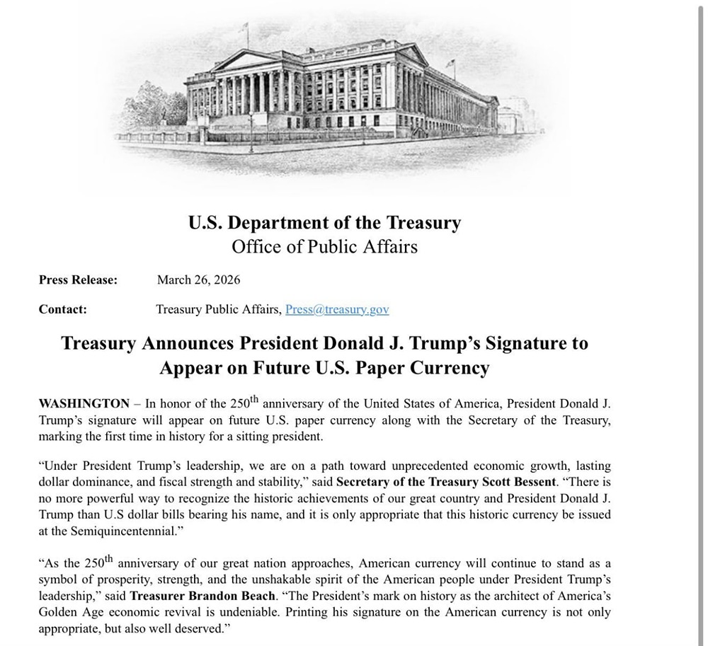 Срочно: подпись Трампа появится на долларах — впервые за 165 лет