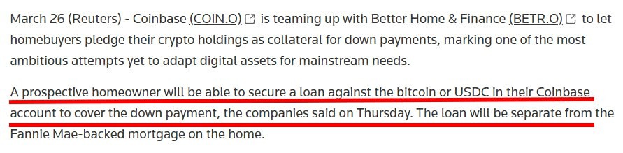 Ипотека без продажи криптоактивов — Coinbase меняет правила