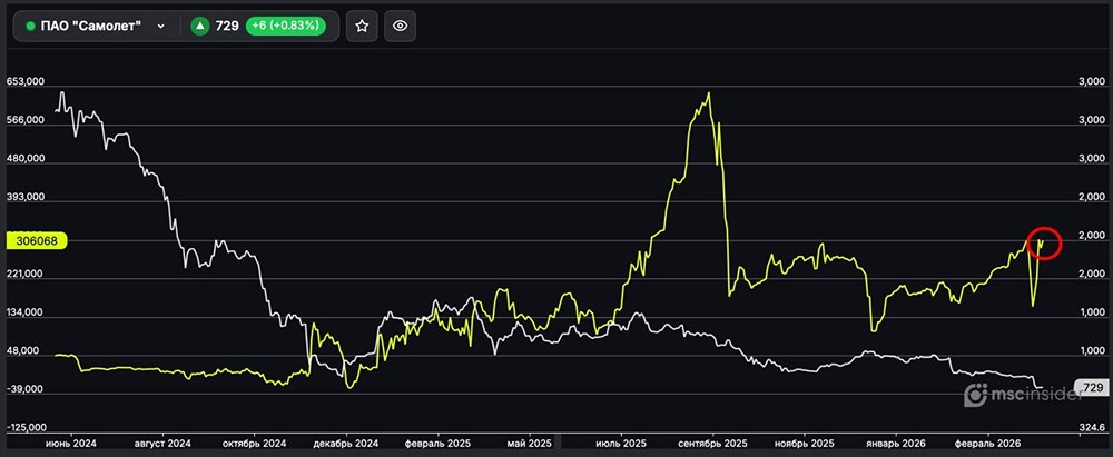 Самолёт: физлица резко нарастили чистый лонг