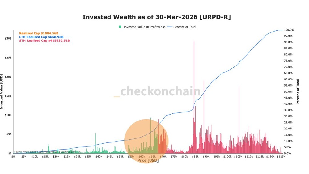 Каждый пятый доллар, вложенный в биткойн, сосредоточен в диапазоне 54–72 тыс. долларов