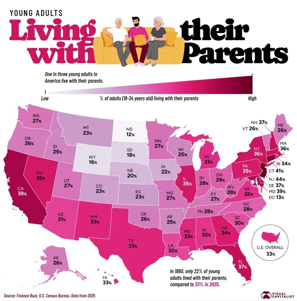 Каждый третий американец живет с родителями
