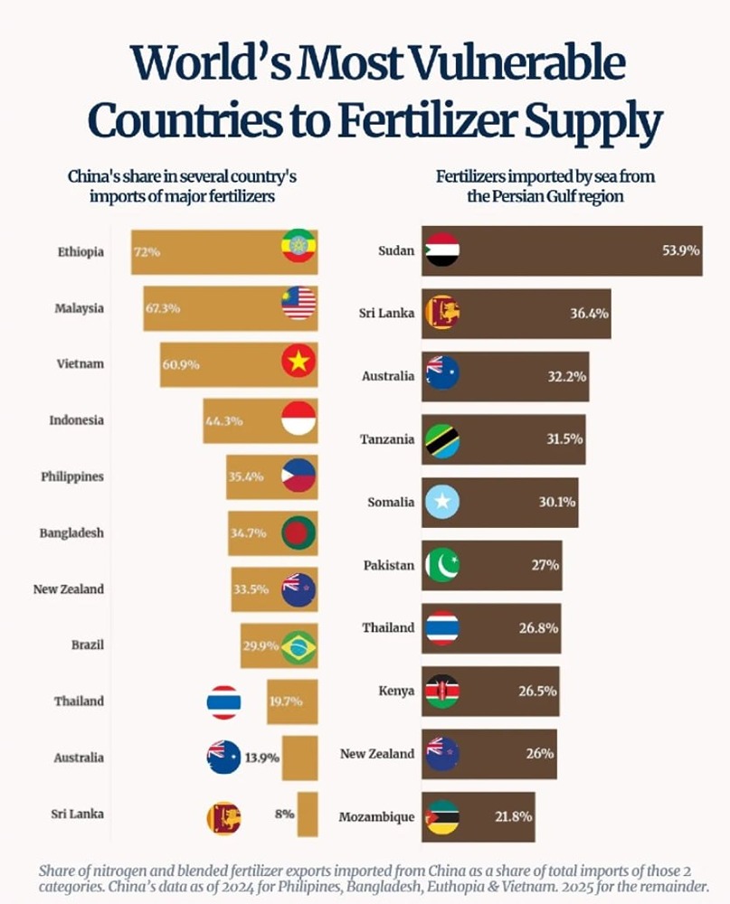 Страны больше всего подвержены риску глобального дефицита удобрений