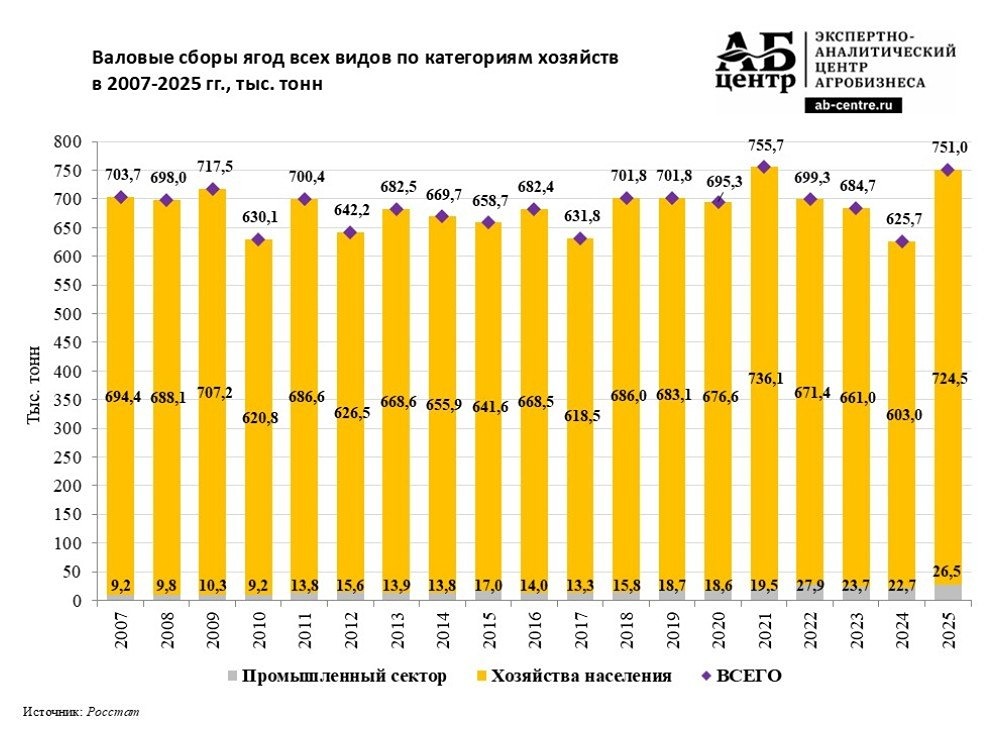 Как физлица и малые хозяйства влияют на рынок ягод в России? Считаем тонны и доли