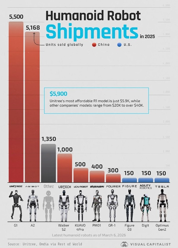 Компании, поставляющие наибольшее количество человекоподобных роботов